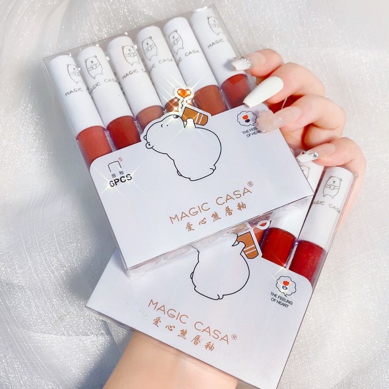 Set 6 cây son gấu trắng sữa màu tây