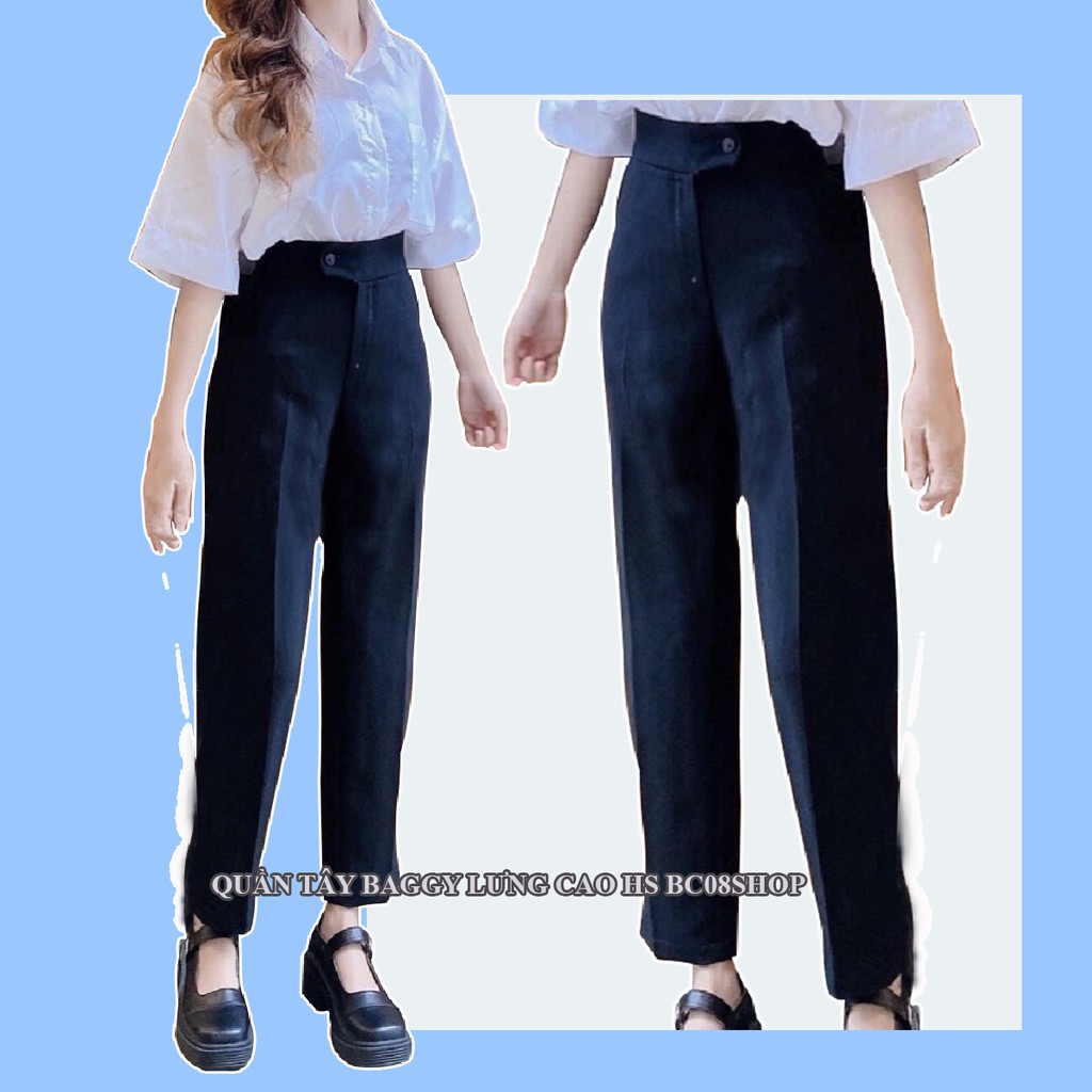 Quần Tây Baggy Đen Lưng Cao Basic có size BC80