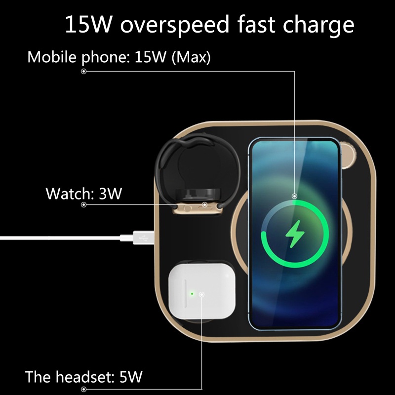 Đế Sạc Không Dây 3 Trong 1 Có Giá Đỡ Cho Apple- Watch