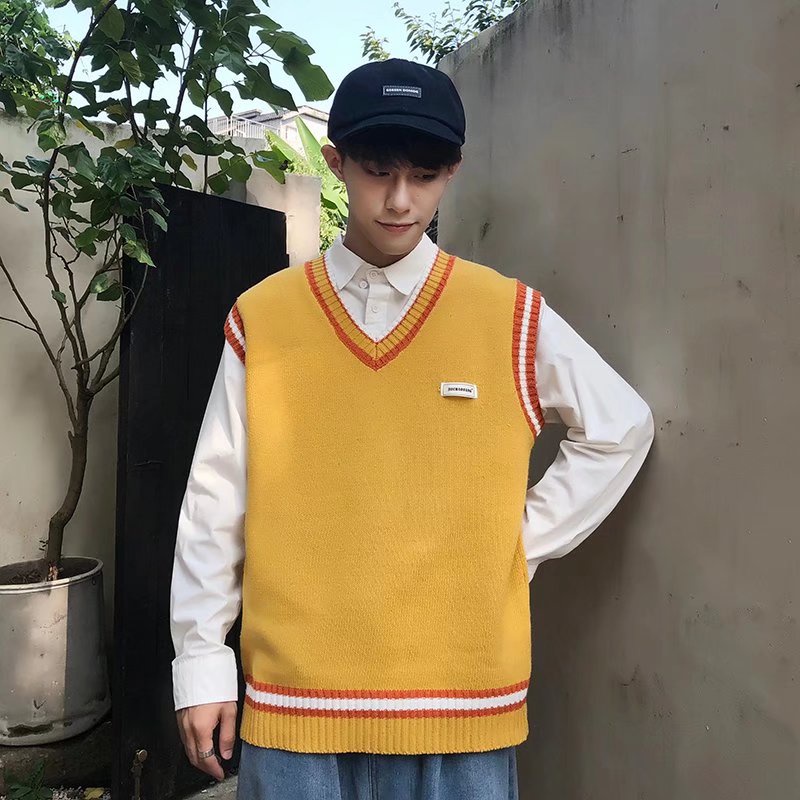 Áo Sweater Dệt Kim Không Tay Cổ Chữ V Thời Trang Thu Đông Hàn Quốc Cho Nam Giới Size M-2XL
