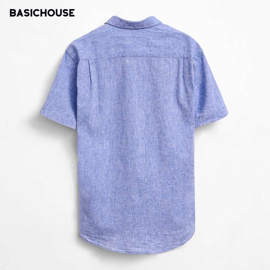 [CHÍNH HÃNG] Áo sơ mi nam tay ngắn 👘 áo sơ mi cao cấp nam phong cách basic vải Linen mà xanh | BASICHOUSE