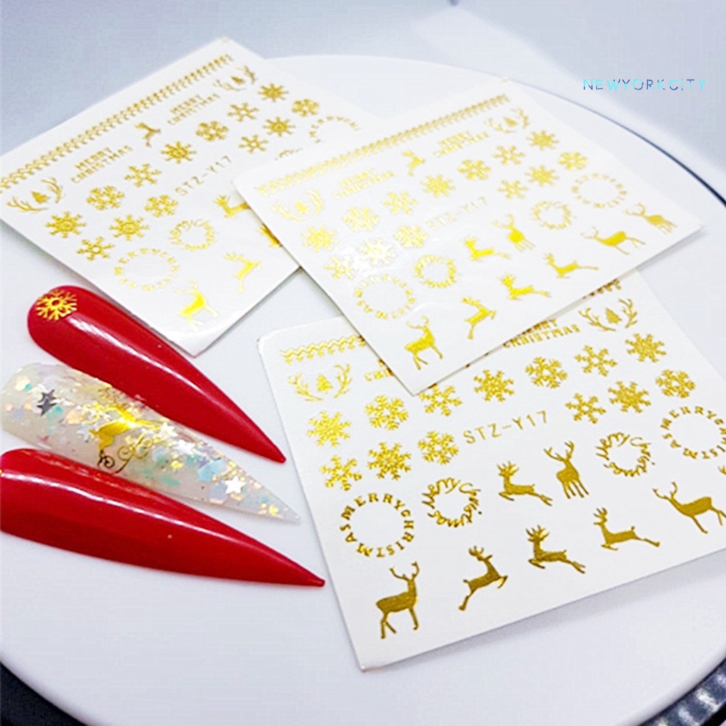 Set 16 Miếng Dán Móng Tay Nhẹ Nhàng Họa Tiết Bông Tuyết Màu Sắc Vàng Kim