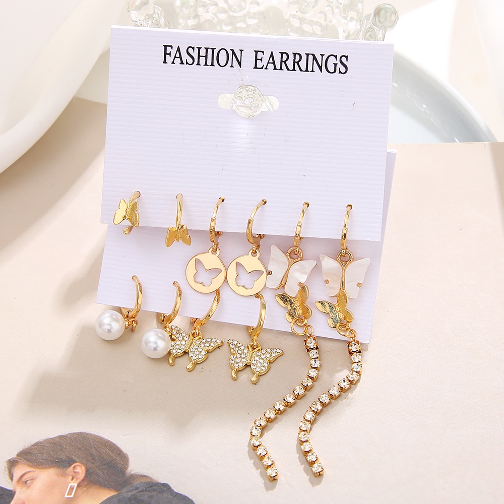 Bộ Khuyên Tai Ngọc Trai Hình Vuông / Trái Tim / Bươm Bướm Phong Cách Cổ Điển