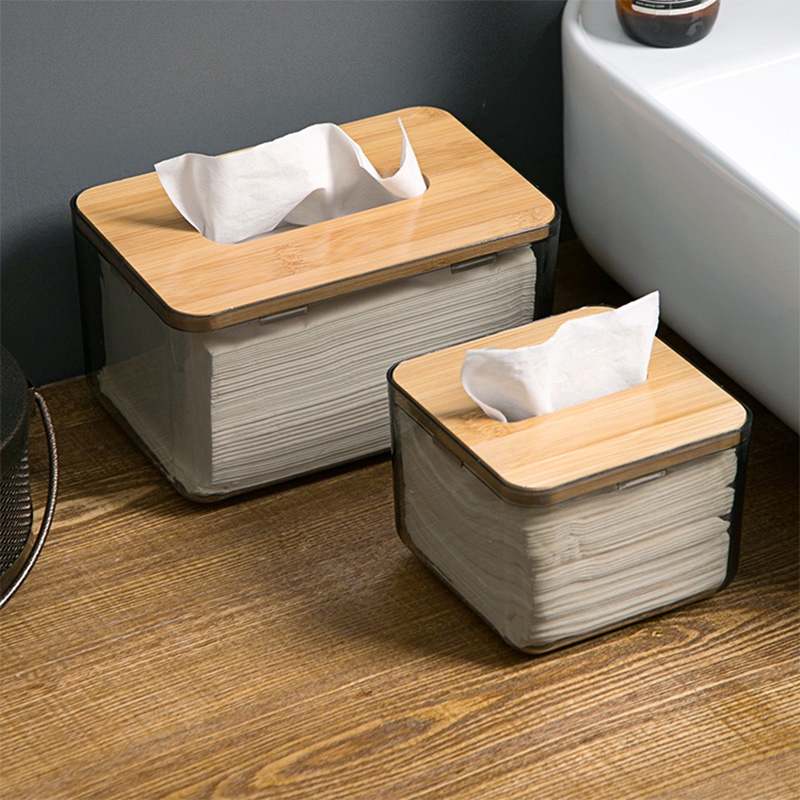Hộp đựng khăn giấy JUJIAJIA trong suốt nắp gỗ để bàn cafe phòng khách nhà
