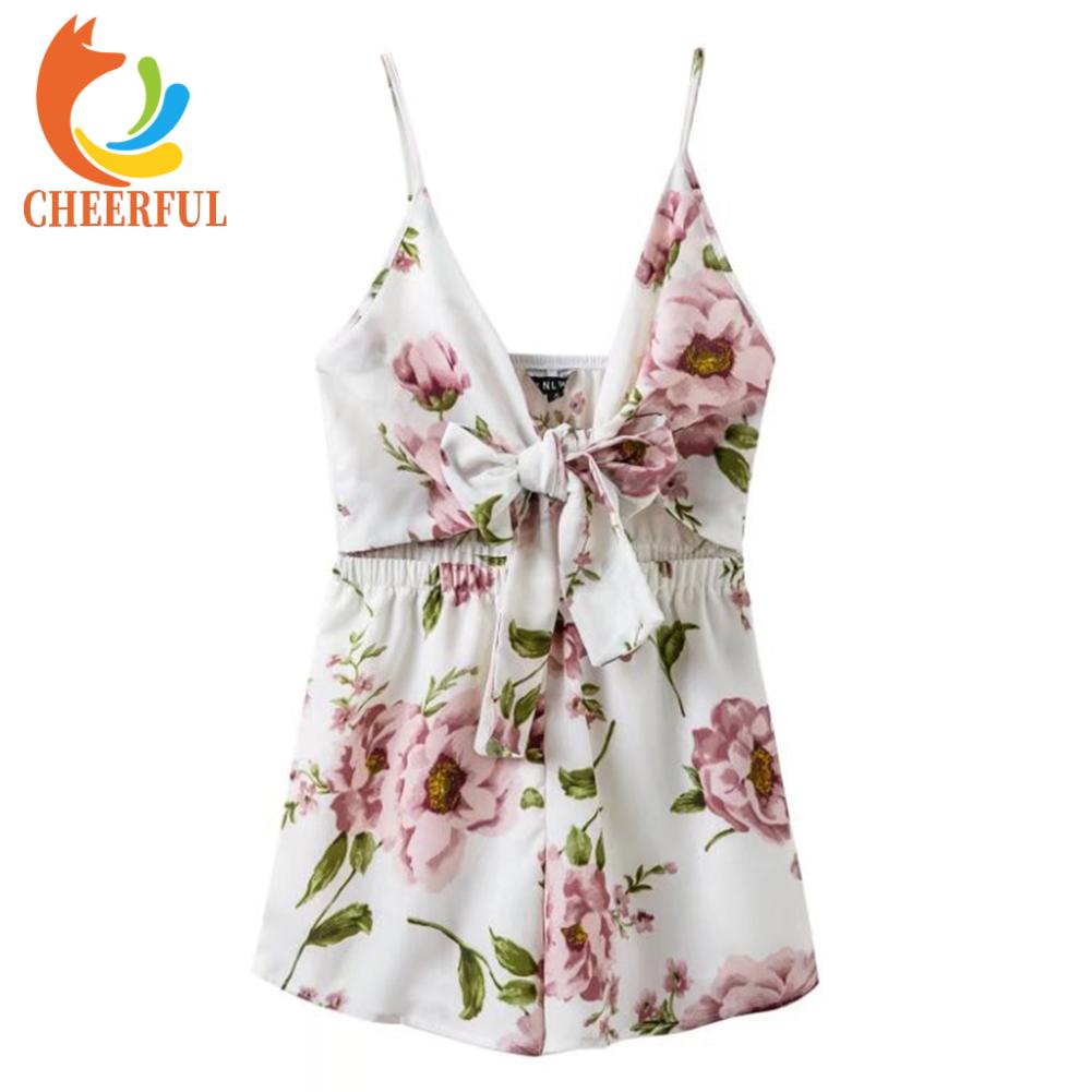 Bộ Áo Liền Quần Cổ Chữ V In Hoa Phối Dây Buộc Thời Trang Mùa Hè Cho Nữ152615