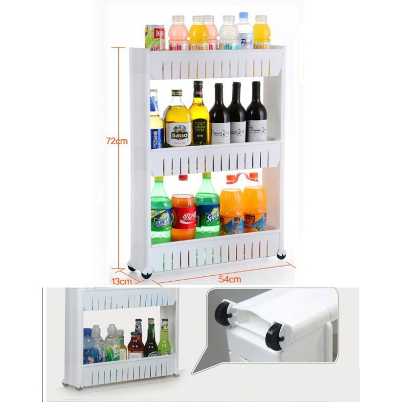 Kệ để đồ chai lọ 3 tầng có bánh xe đa năng Kệ kéo lắp ghép đa năng 3 tầng Tashuan 5185 (Trắng) Kệ Kéo Đa Năng 3 Tầng