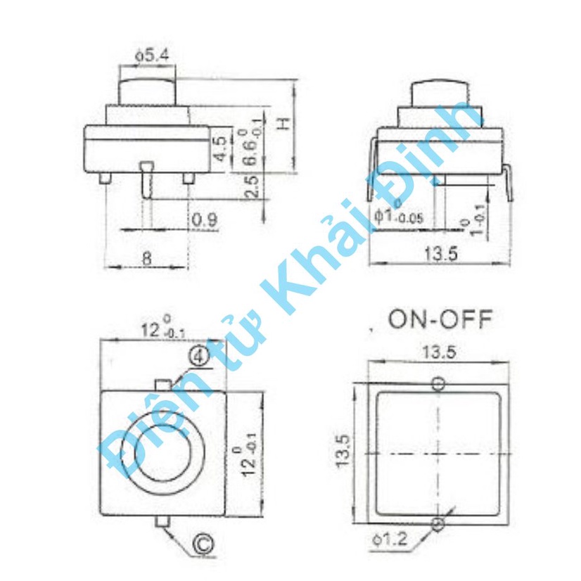 10 cái Công tắc nút nhấn đèn pin ấn giữ 2P chân cắm 1.5A 250V 12x12x9.4mm kde7893