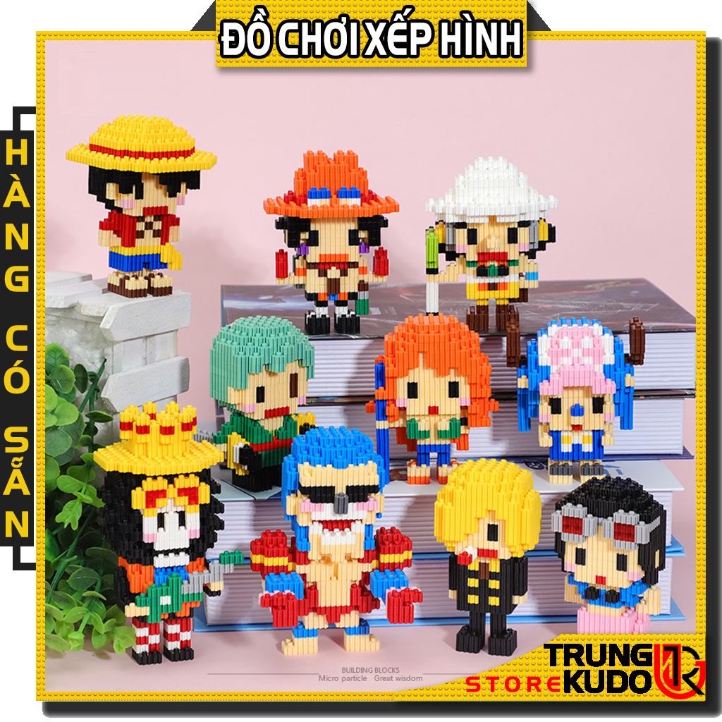 Mô hình One Piece Luffy Zoro Sanji Nami Robin Chopper ACE Usopp dạng đồ chơi xếp hình làm quà tặng, đồ decor