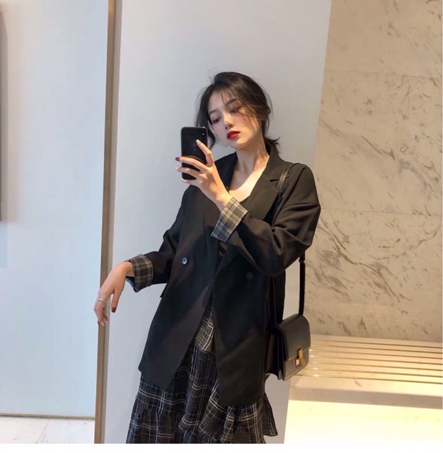 Set áo khoác vest áo blazer nữ MA15 và chân váy xoè xếp tầng kẻ caro có bán rời | BigBuy360 - bigbuy360.vn