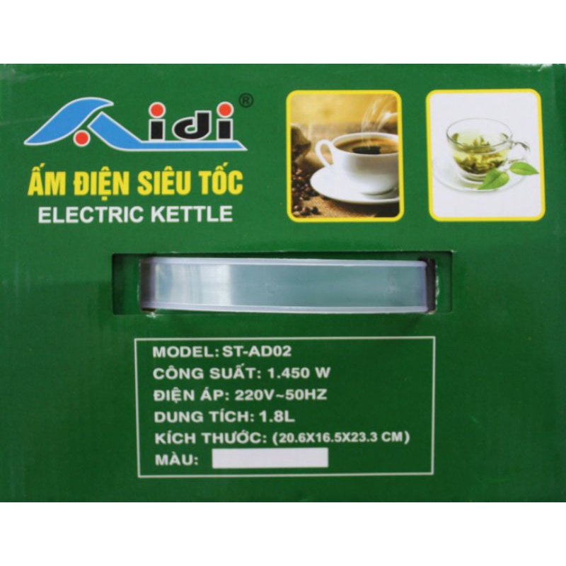 [Màu Ngẫu Nhiên] Bình Ấm Điện Siêu Tốc Nhựa AIDI ST-AD02 1800ml (1,8L) - Hàng Chính Hãng