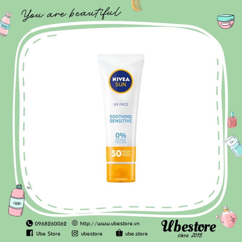 KEM CHỐNG NẮNG NIVEA UV FACE SOOTHING SENSITIVE SUN CREAM SPF 50+ PA++++ 50ML #GIÁ_TỐT