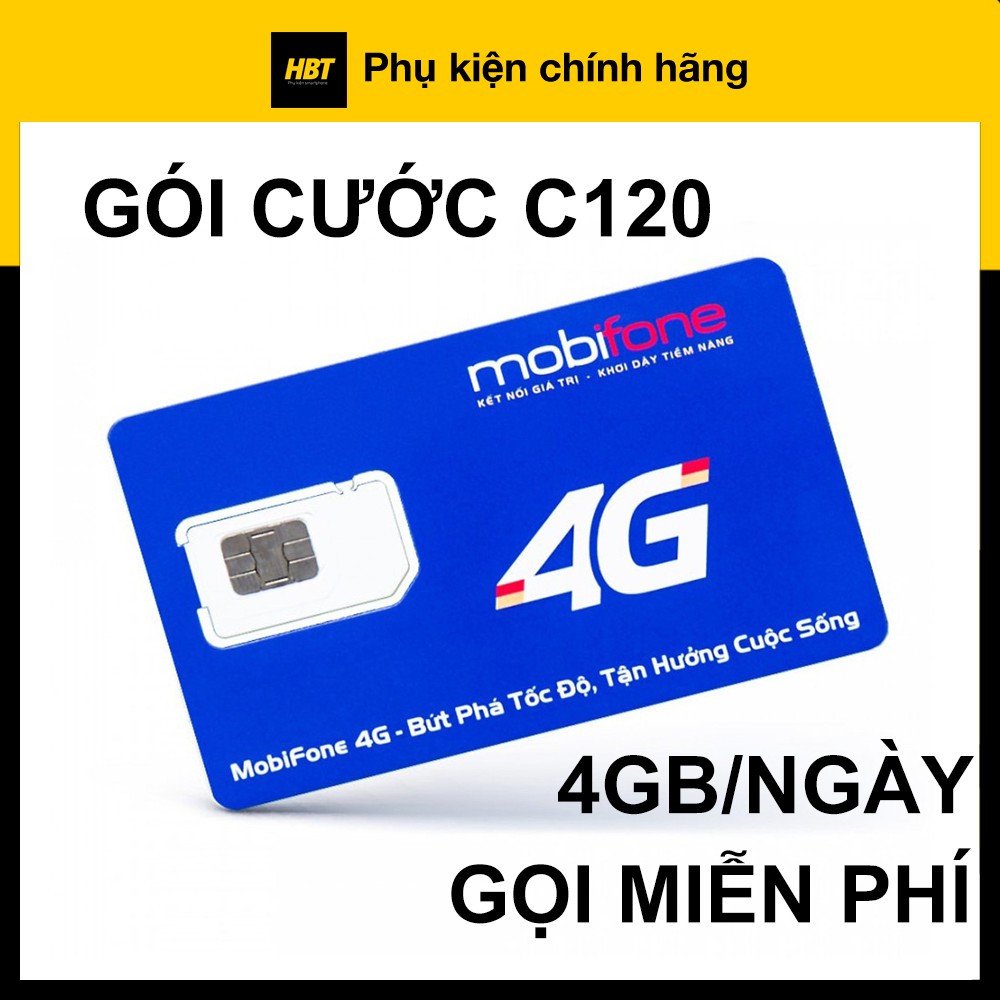 Sim 4G Mobifone gói cước C120 - 4GB/ngày (120GB/tháng) - Miễn Phí gọi nội mạng và ngoại mạng