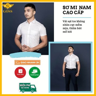 ⭐️FREESHIP⭐️ Áo Sơ Mi Nam Cộc Tay Hàng Hiệu Không Nhăn Thấm Hút Mồ Hôi Màu Trắng Vạch Nốt Nhạc GOSS !!