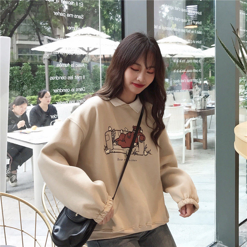 Áo sweater tay dài dáng rộng in họa tiết phong cách Harajuku Hàn Quốc thời trang dành cho cặp đôi