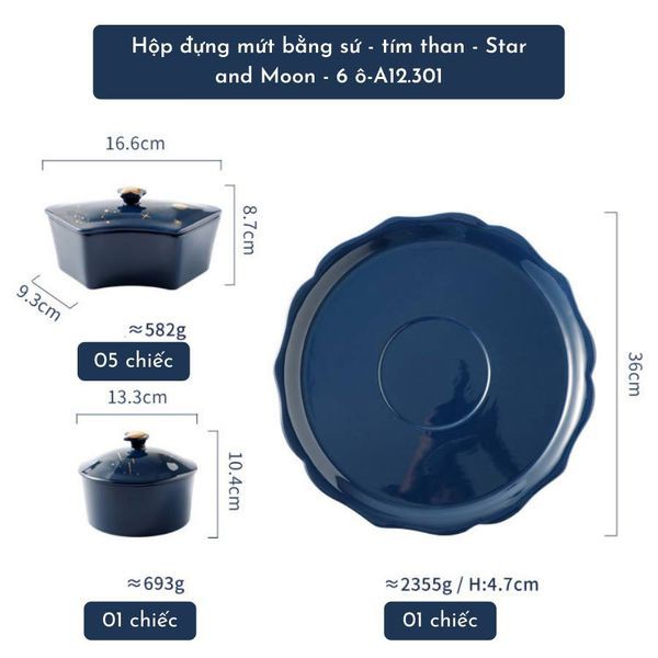 Khay đựng mứt Tết 6 ngăn Star and Moon - phụ kiện decor phòng khách sang trọng A12.301