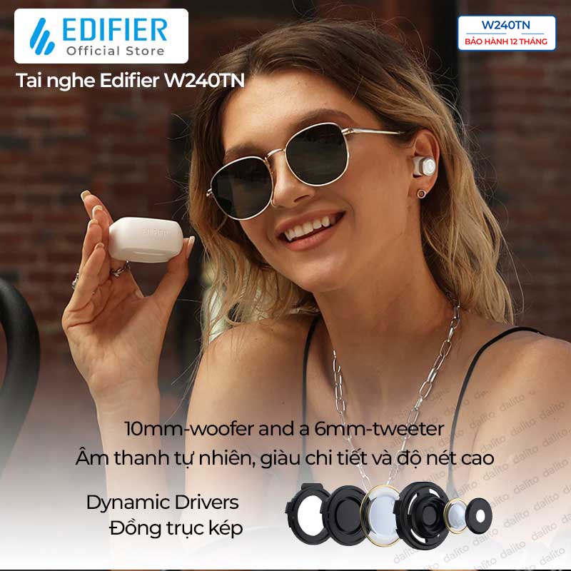 Tai nghe Bluetooth 5.3 EDIFIER W240TN Chống ồn chủ động Đàm thoại 4 mic Game mode Âm thanh driver kép Hàng chính hãng