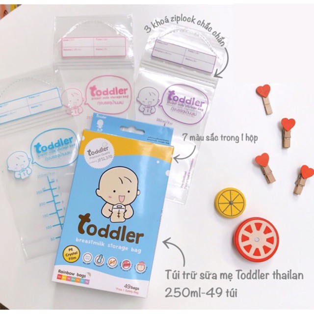 Túi trữ sữa Toddler xanh hộp 49 túi 250ml / 9Oz