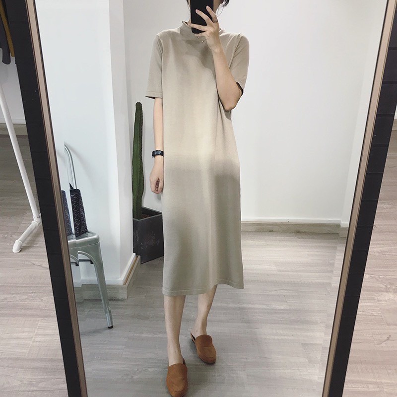 váy len tăm hàng dáng suông dài qua gối, đầm len form rộng cộc tay hàng Quảng Châu nhiều màu MINXY SHOP