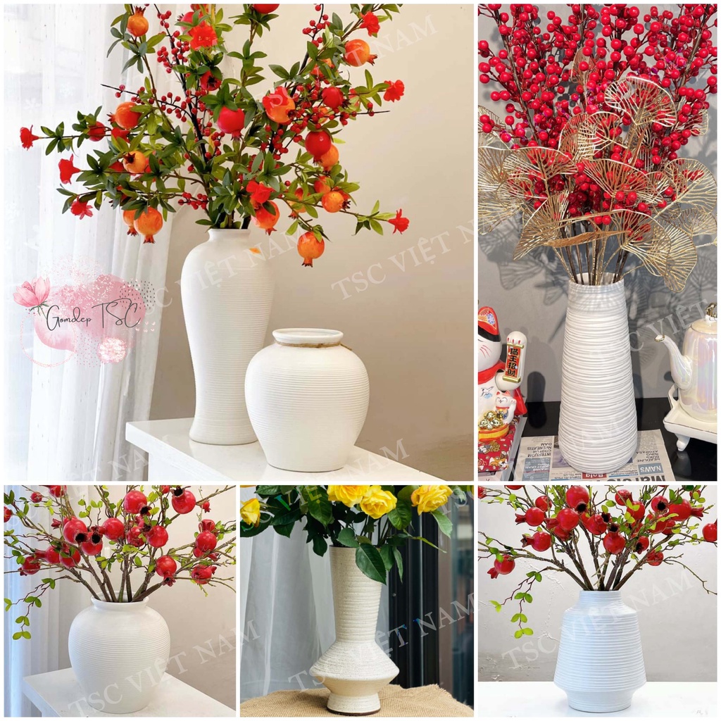 Bình bông gốm mộc trắng Bát Tràng cao 22-35 cm decor trang trí phòng khách sang trọng - Gốm đẹp TSC