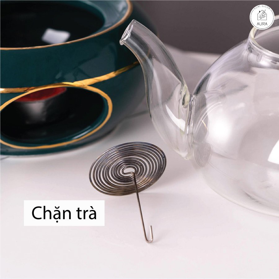 Bộ ấm trà hoa thủy tinh chén cổ vịt đế nến kèm giá treo cao cấp 21 chi tiết (Hàng có sẵn)