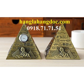 Mô hình kim tự tháp Ai Cập bằng kim loại cao 10cm, có đồng hồ tiện dụng