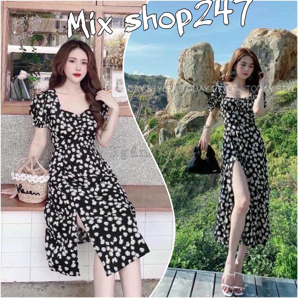 ĐẦM HOA NỮ BÔNG CÚC SUÔNG XẺ TÀ TAY NGẮN ĐI BIỂN DẠO PHỐ 2 MÀU | BigBuy360 - bigbuy360.vn