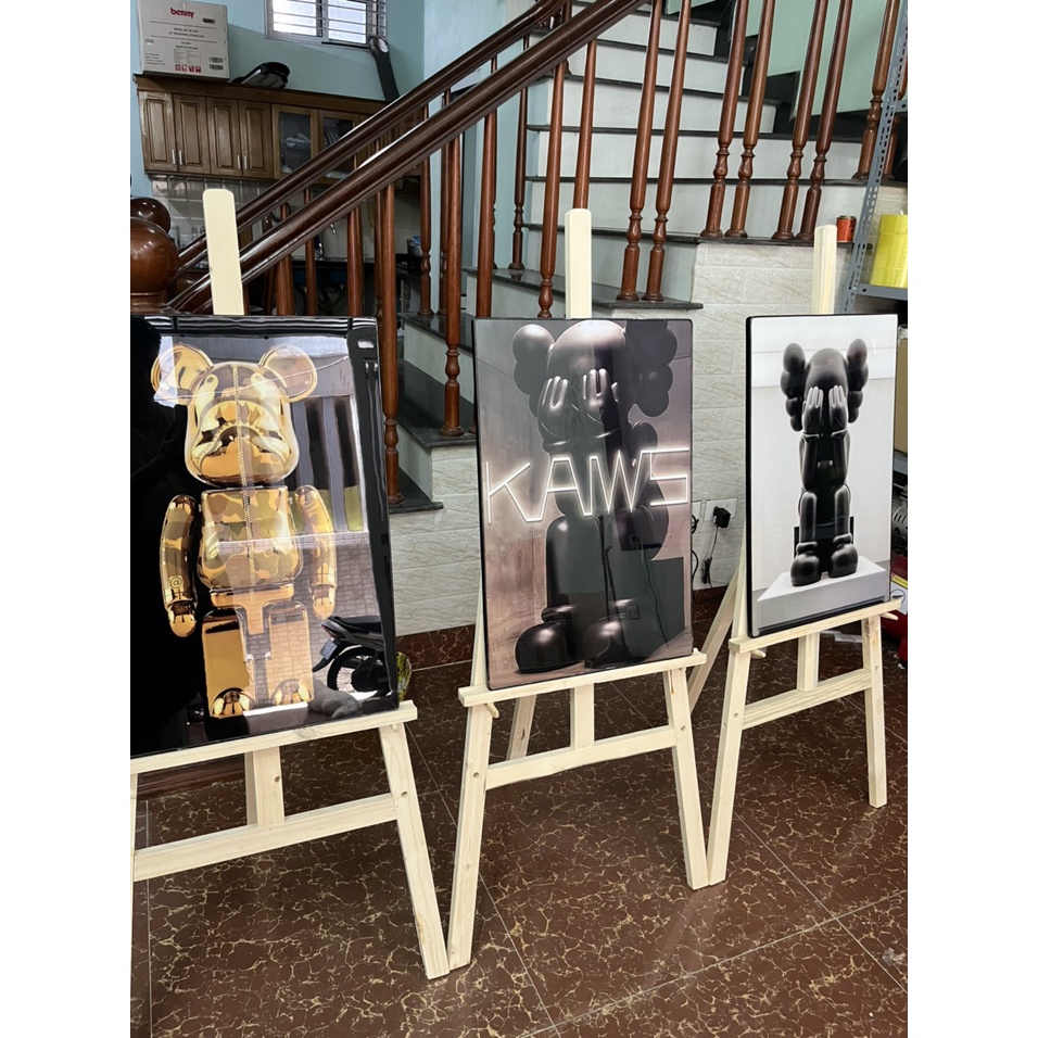 Tranh Treo Tường Tráng Gương chú Gấu Bearbrick Kaws Toy Phòng Khách/ Game/ Shop Quần Áo/ Hiện Đại/ May mắn tài lộc