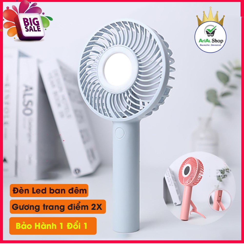 Quạt cầm tay MIRROR-FAN pin 1200 mAh có đèn LED và gương trang điểm thời gian sử dụng 200 phút