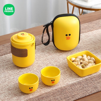 BỘ ẤM TRÀ LINE FRIENDS MANG ĐI DU LỊCH, DÃ NGOẠI BẰNG GỐM