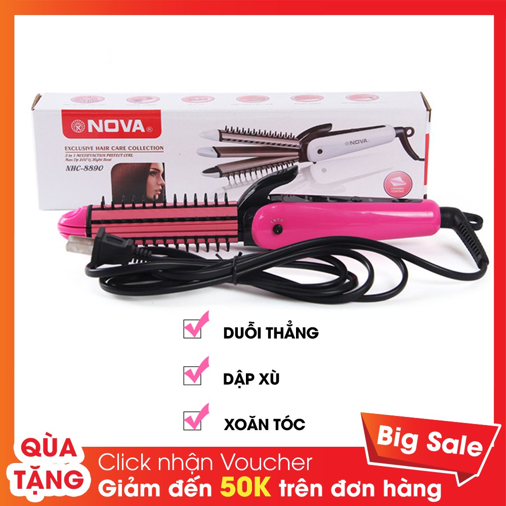 (Hàng loại 1) - Lược, Máy Điện NOVA Ép/Duỗi/Uốn/Dập Xù Tóc Hàn Quốc Đa Năng Tạo Kiểu 3 In 1 Chuyên Dụng
