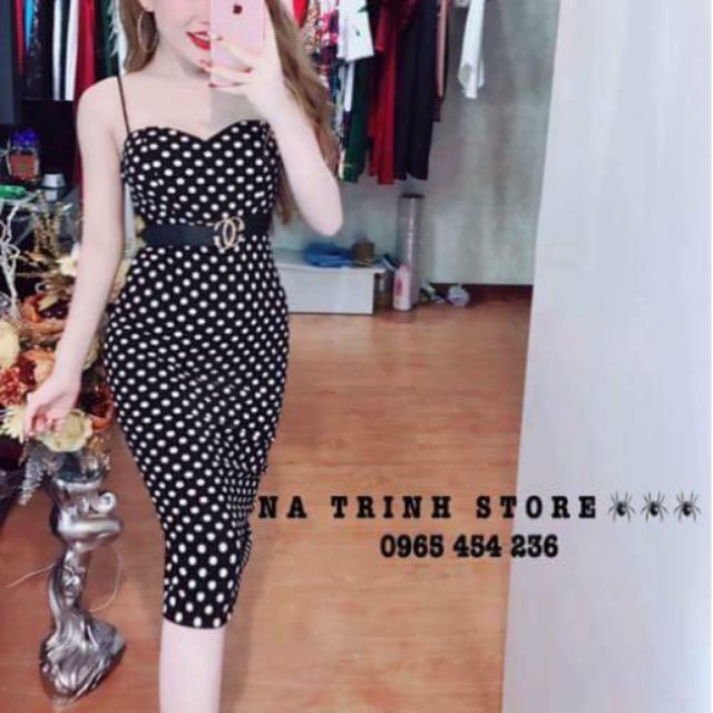 Đầm body chấm bi 2 dây