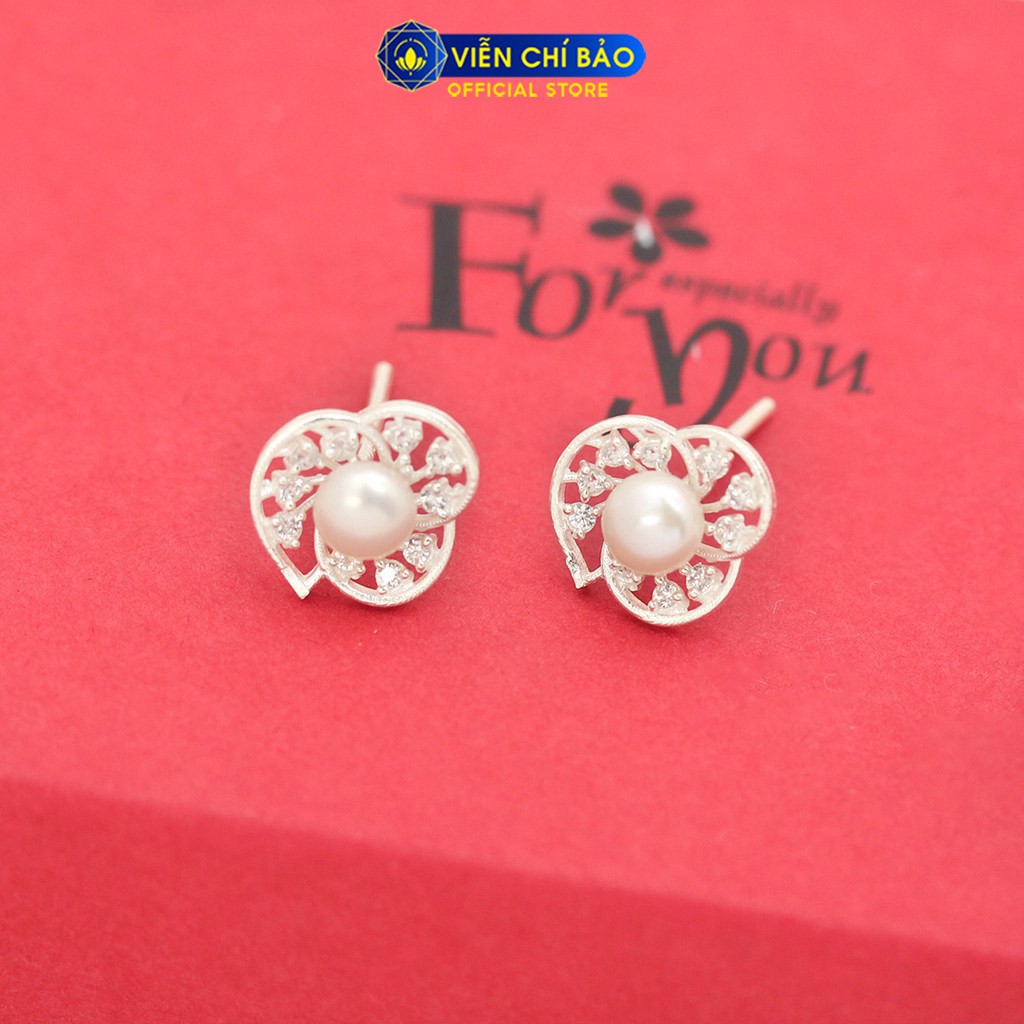 Bông tai bạc nữ hạt châu hình cánh hoa chất liệu bạc 925 thời trang phụ kiện trang sức nữ Viễn Chí Bảo B400392X
