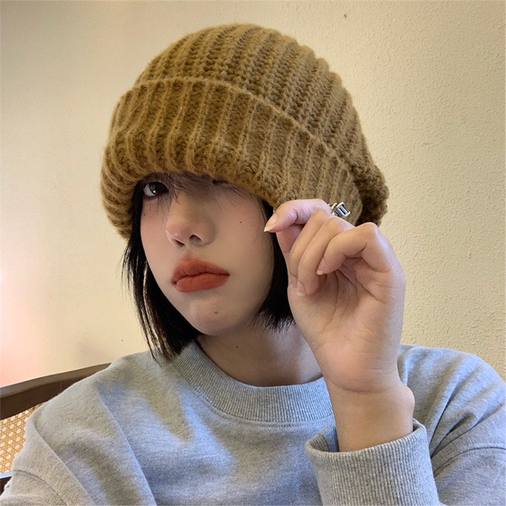 Mũ len dáng rộng màu trơn thiết kế đơn giản thời trang mùa đông mới