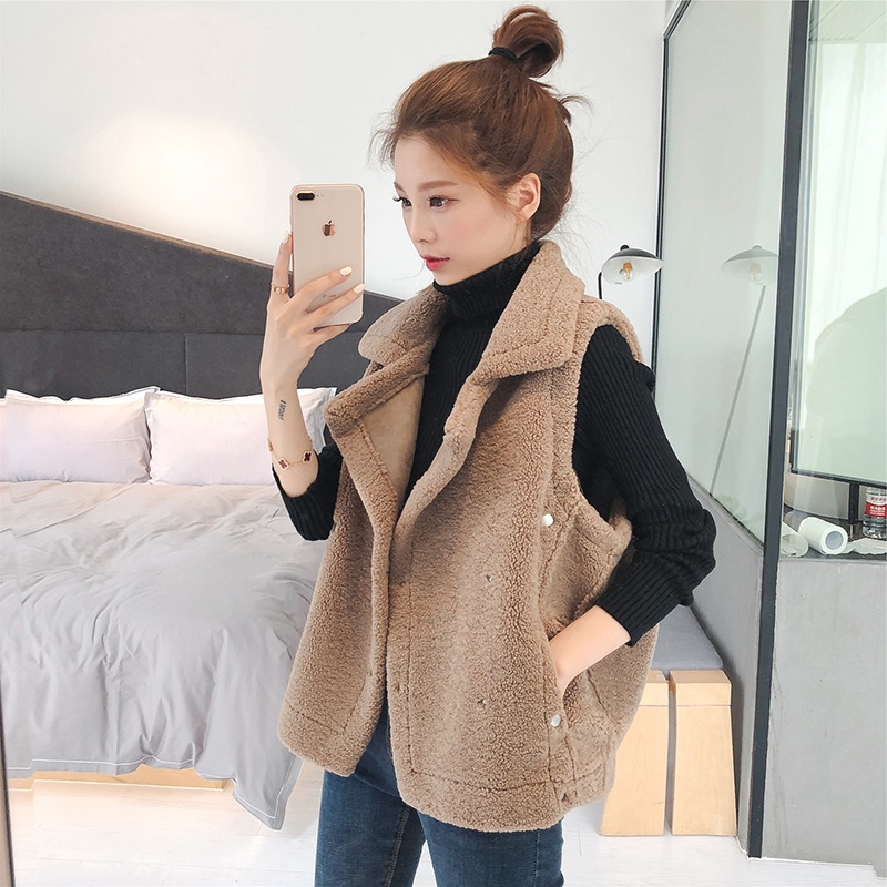Áo Gi-Lê Len Lông Cừu Dày Dặn Ấm Áp Hợp Thời Trang Thu Đông Cho Nữ