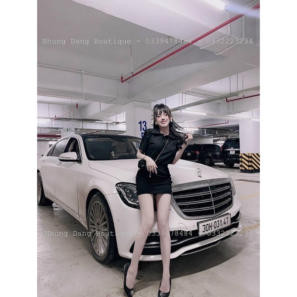 .Set ôm body áo thun polo có cổ +chân váy ngắn đen hồng cánh sen thời trang teen hot girl năng động thể thao dễ thương M