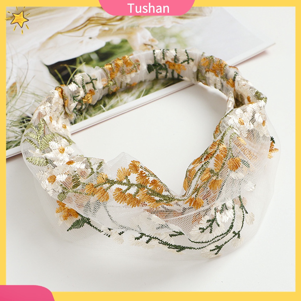 Băng Đô Cài Tóc Phối Lưới Thêu Hoa Xinh Xắn
