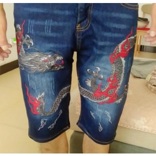 Quần Short Jean Dáng Ôm Thiết Kế Rách Thêu Họa Tiết Thời Trang Cá Tính Cho Nam