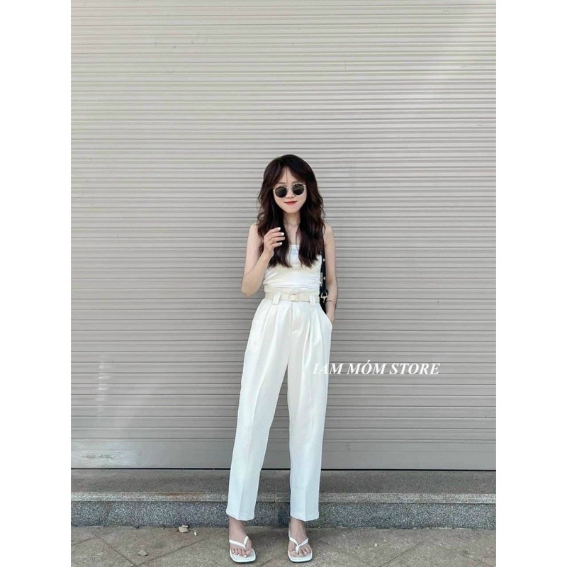Quần dài nữ baggy vải ruby nữ chiết ly kèm dây lưng