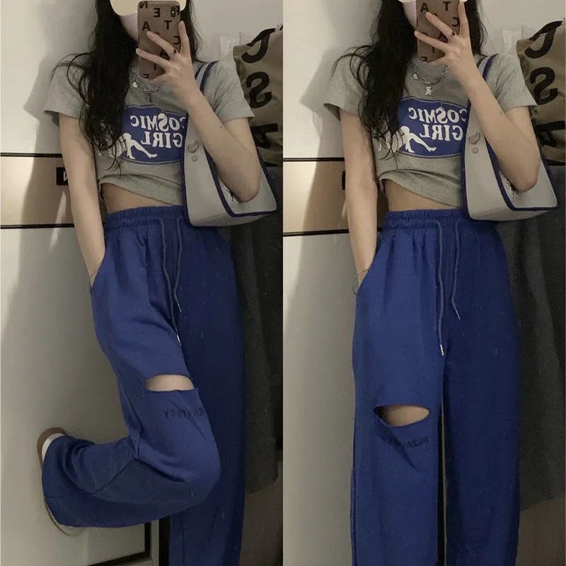 COZOKC COZOK Set Áo thun ngắn tay in họa tiết + quần ống rộng COZOK lưng cao thời trang cho nữ