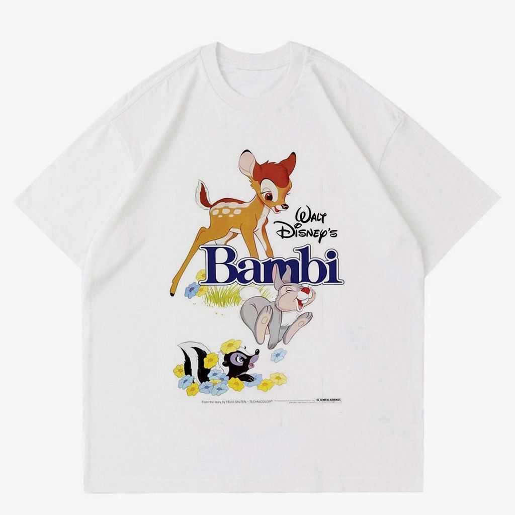 Áo Thun WALT DISNEY Bambi | Áo Thun In Hình Hoạt Hình DISNEY Phong Cách VINTAGE | Phim Hoạt Hình DISNEYLAND Quần Áo Trắng