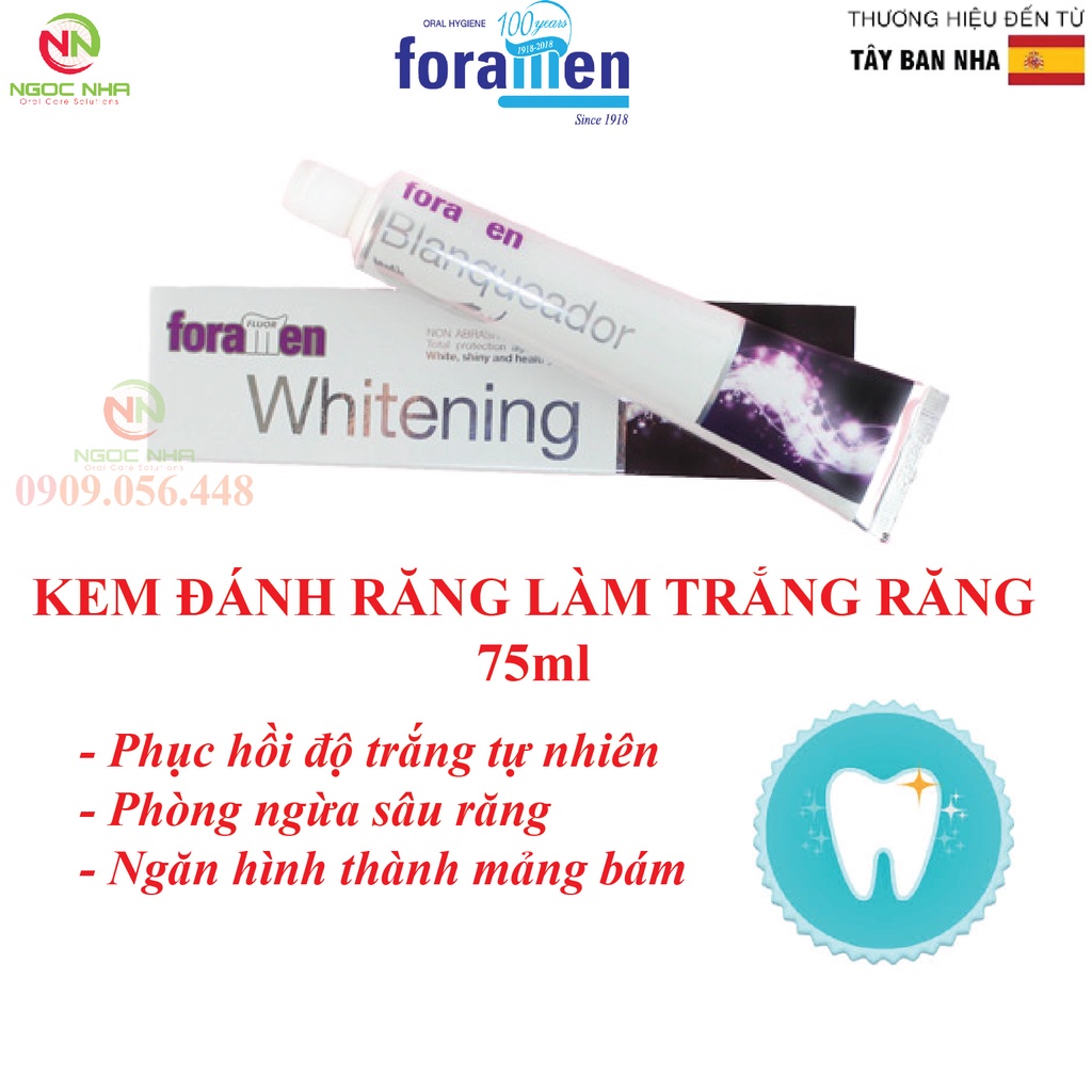 Kem đánh răng ngừa sâu răng, giúp răng trắng sáng tự nhiên, bảo vệ men răng Foramen Whitening 90g/ Tây Ban Nha