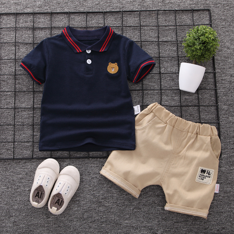 Set đồ thể thao 2 món gồm áo thun polo ngắn tay + quần ngắn hợp thời trang cho bé trai