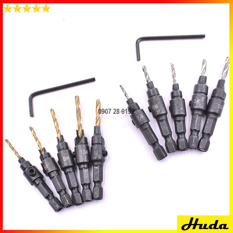 BỘ MŨI KHOAN ÂM VÍT - MŨI KHOAN ÂM GỖ 2 TẦNG CHUÔI LỤC  -  đồ làm mộc