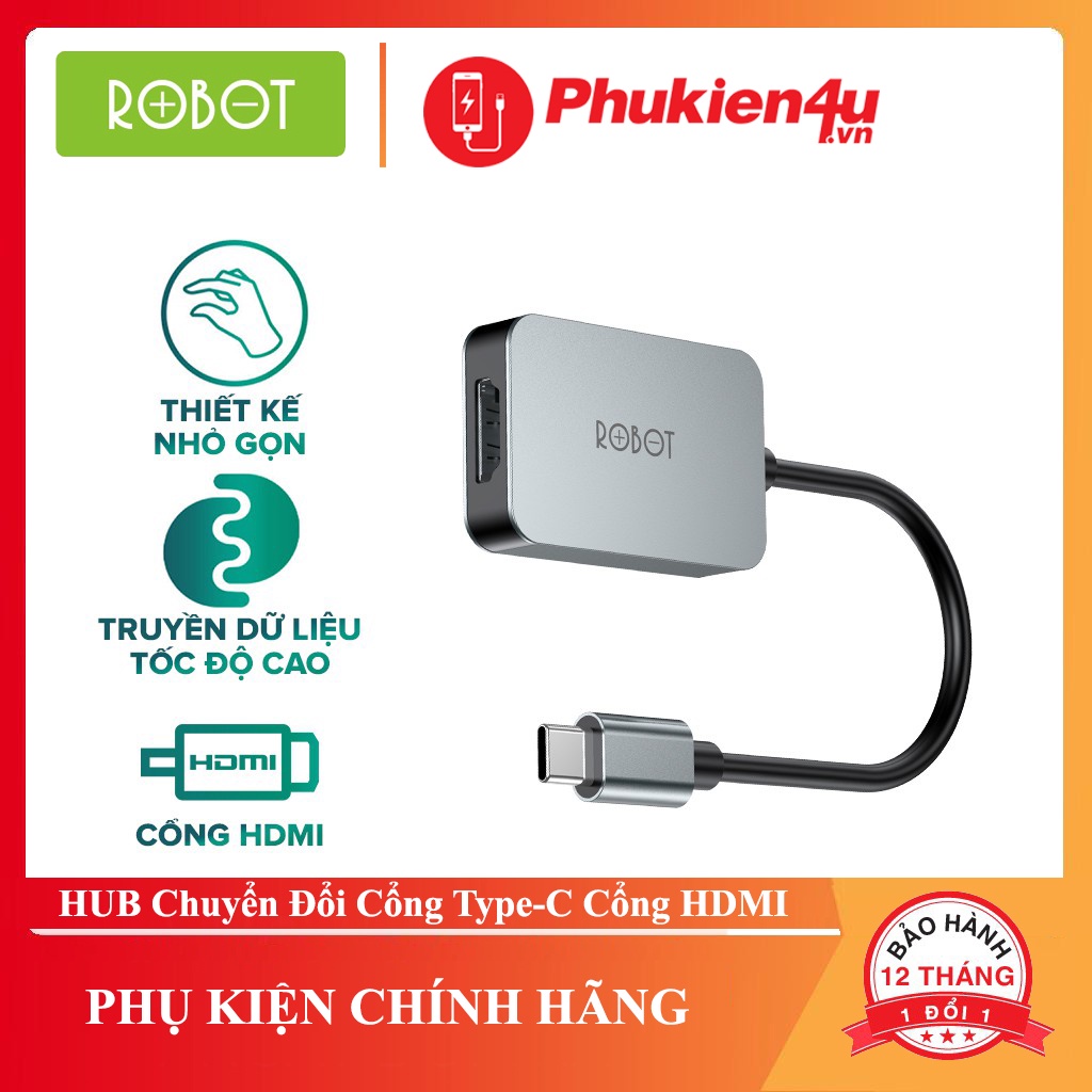 HUB Chuyển Đổi Cổng Type-C Sang Cổng HDMI ROBOT HT100 - Bảo Hành 12 Tháng