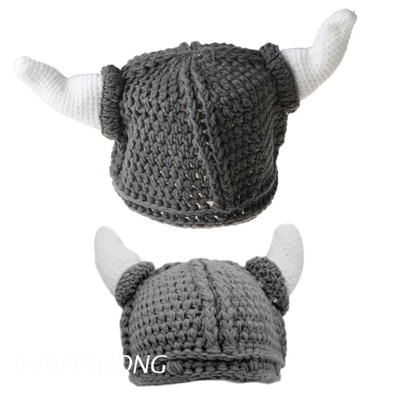 Mũ Len Đan Móc Thủ Công Họa Tiết Hoạt Hình Phong Cách Viking Độc Đáo Cho Người Lớn Và Trẻ Em