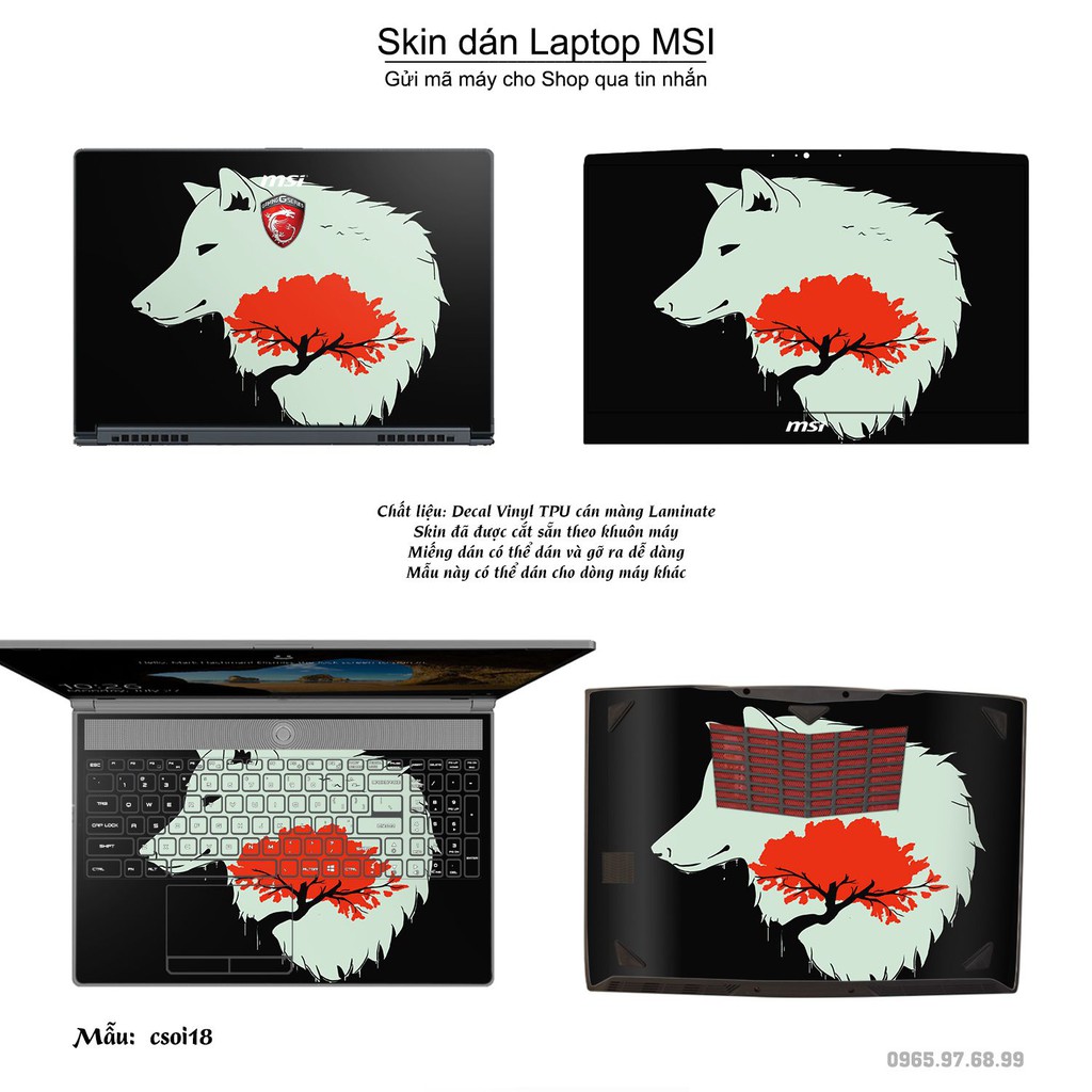 Skin dán Laptop MSI in hình sói tuyết (inbox mã máy cho Shop)