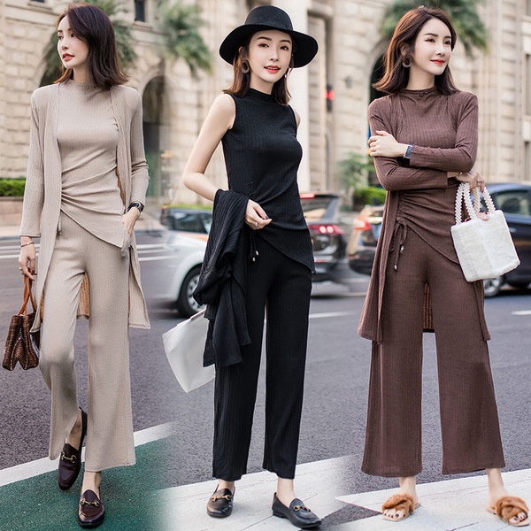 Bộ Đồ Nữ Dài Tay 3 Chi Tiết Mùa Thu Đông Cá Tính -Hàng Quảng Châu