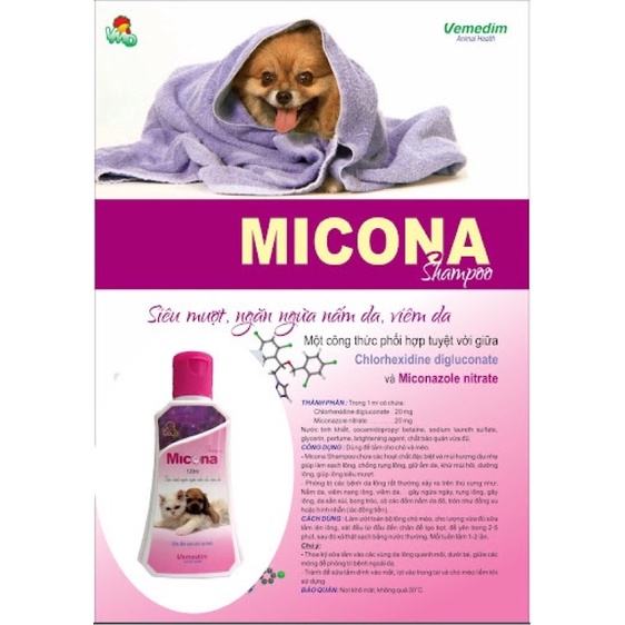 [Chăm Sóc Thú Cưng] Sữa Tắm Micona Shampoo 200ml - Sữa Tắm Trị nấm và viêm da Cho Chó Và Mèo - Chai Lớn Tiết Kiệm Hơn