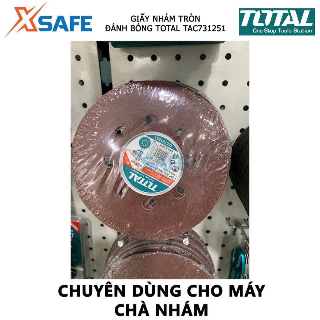 Giấy nhám tròn TOTAL TAC731251 | giấy chà nhám đường kính 125mm gồm 3 cái P80 và 2 cái P120 (5 cái / bộ)  xử lý