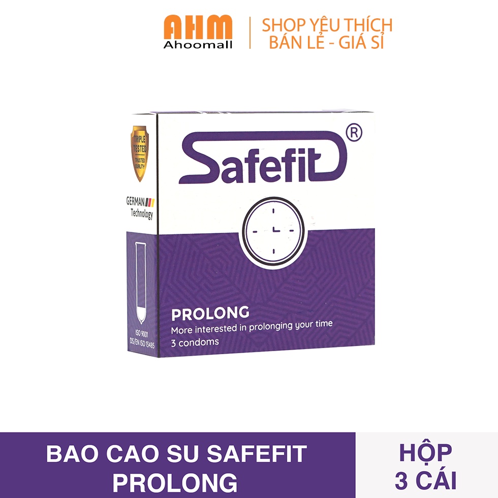 Bao cao su Safefit Prolong, kéo dài thời gian - Hộp 3 / 12 cái - Bcs Chính hãng